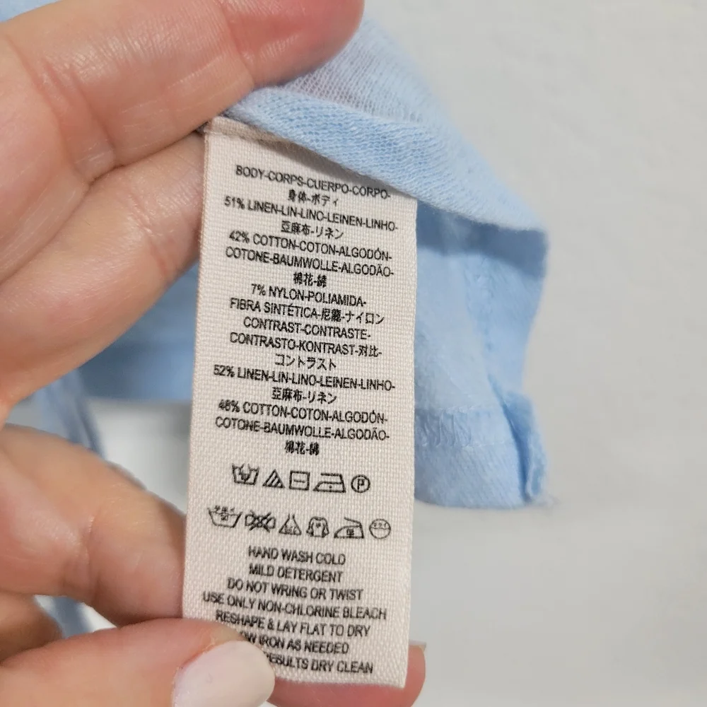 FREE PEOPLE sky blue lacy linen blend side tie shark bite cropped tank top